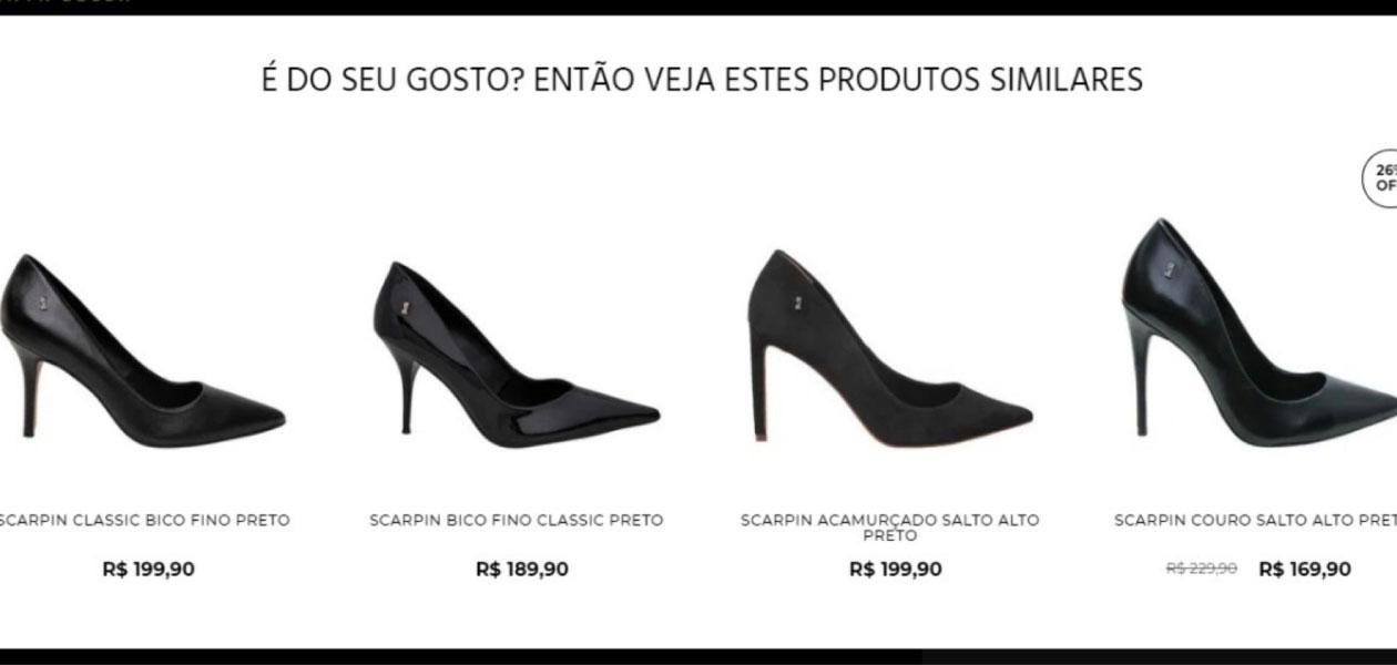 Vitrine de recomendação SmartHint calçados similares