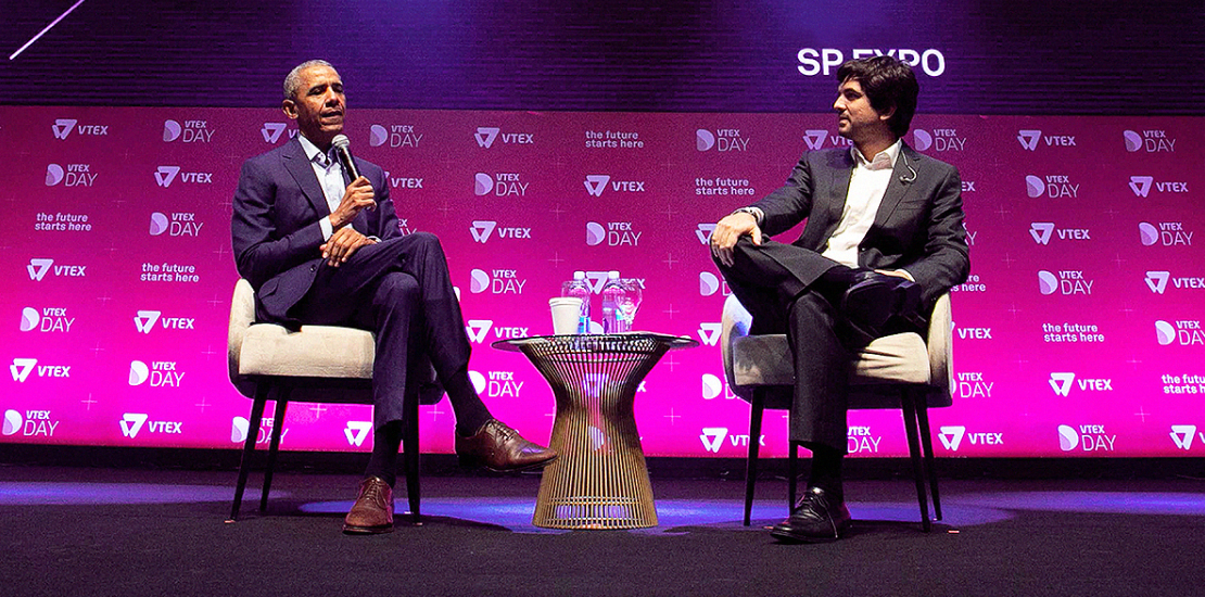 Barack Obama e Geraldo Thomaz no VTEX DAY de 2019